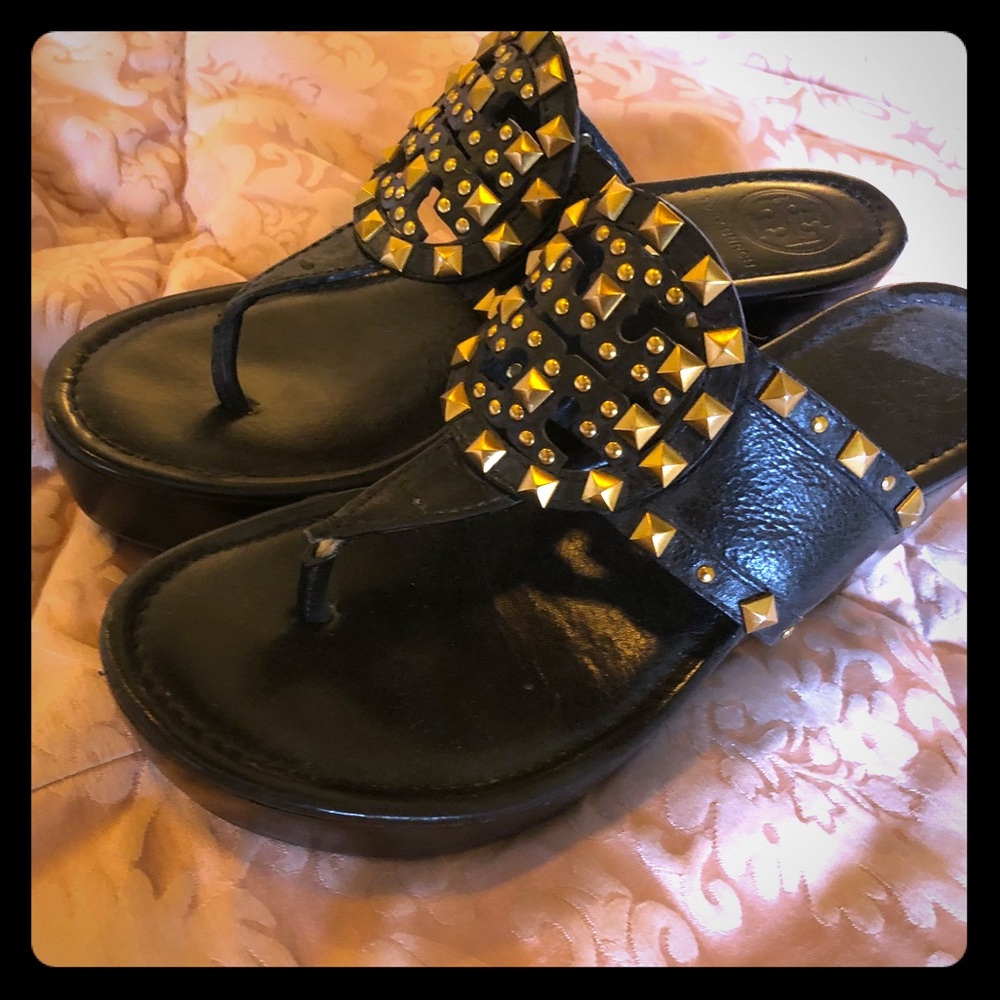 Tory Burch Black embellished platform sandals
